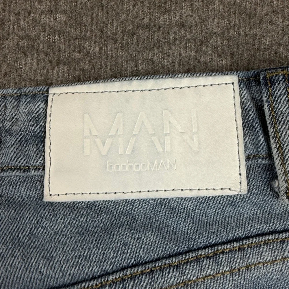 boohooMAN Jeans Men's 28 Blue Distressed Patchwork Straight Leg Streetwear